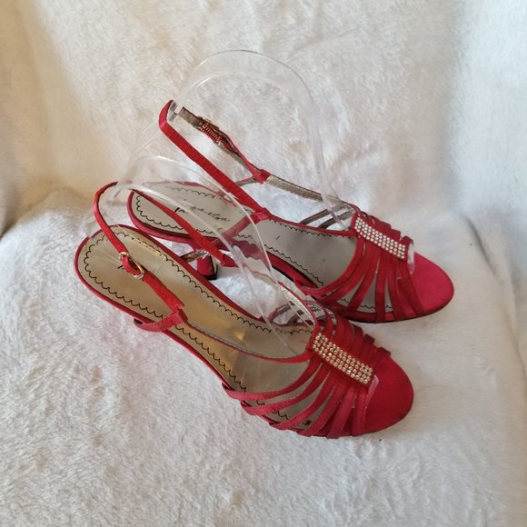 Tradition "Effie" Embellished Red Satin Slingback Sandals  Size 7.5 M - Picture 2 of 9